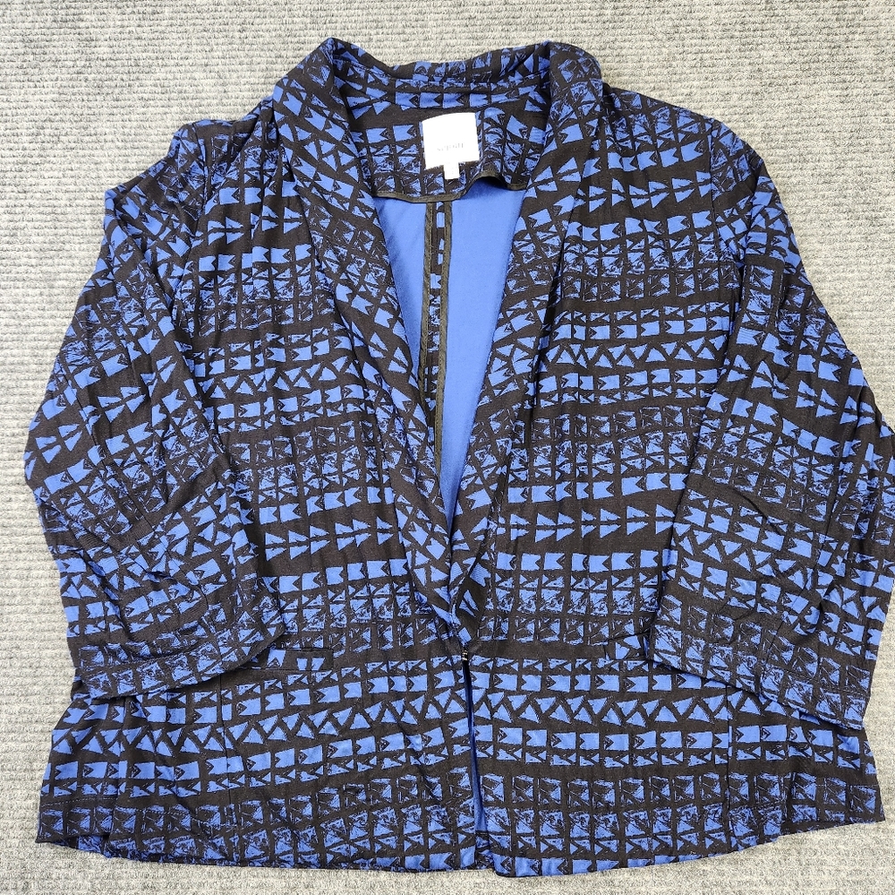 Sejour Womens Geometric Blazer Jacket Pockets Clip Front Career Business Size 2X